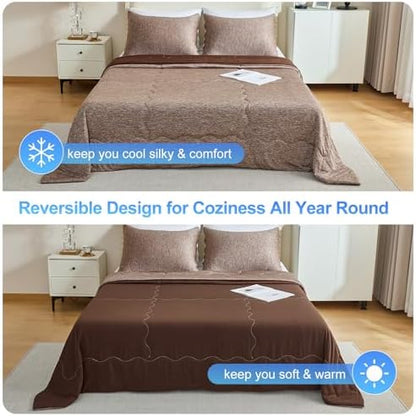 CHOSHOME Cooling Comforter Cooling Blanket, Q-Max 0.45 Cool Sleeping Summer Blanket for Hot Sleeper Night Sweats, Twin XL 60" x 90", Brown