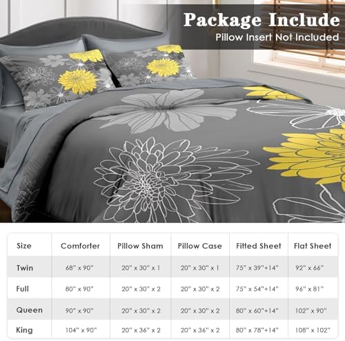 Pamnest Queen Comforter Set with Sheets, 7 Pieces Flower Yellow Bedding