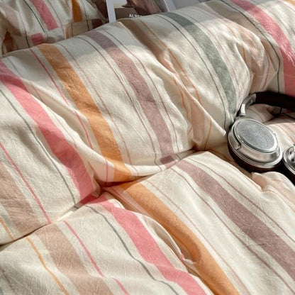 mixinni Pastel Rainbow Stripes Comforter Set Full 3 Piece - Striped Bedding Set with Fluffy Comforter & 2 Pillowcases, Lightweight All Seasons, Sweet Boho Aesthetic for Girls Women Teens