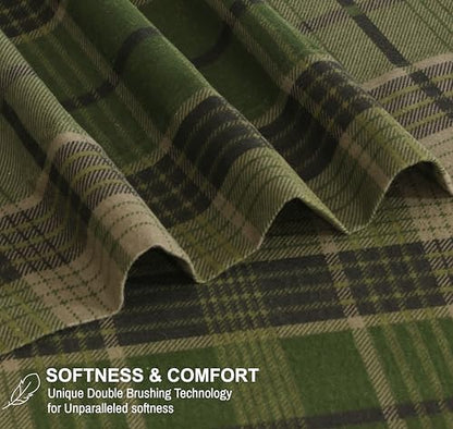 RUVANTI 100% Cotton Flannel Sheets Queen Size 4 Pcs Set, DNA Plaid