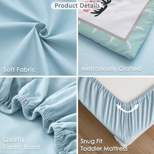 4-Piece Dinosaur Toddler Bedding Set for Boys - Soft & Skin Friendly Toddler Bed Set Includes Toddler Comforter, Flat Sheet, Fitted Sheet and Pillowcase (Mint Green)