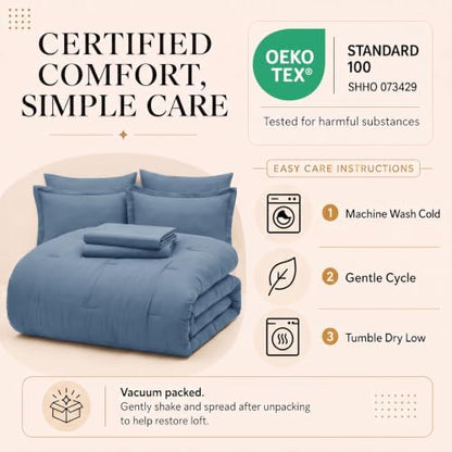 CozyLux Twin Comforter Grayish Blue, 5 Pieces Bed in a Bag