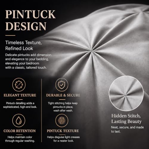 CozyLux Queen Comforter Set French Grey, 7 Pieces Pintuck Bed in a Bag