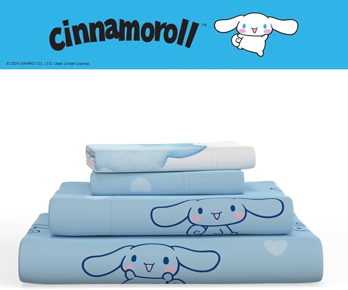 Cinnamoroll Bedding Super Soft Cozy Microfiber 4 Piece Full Sheet Set, (Officially Licensed Product) By Franco Collectibles