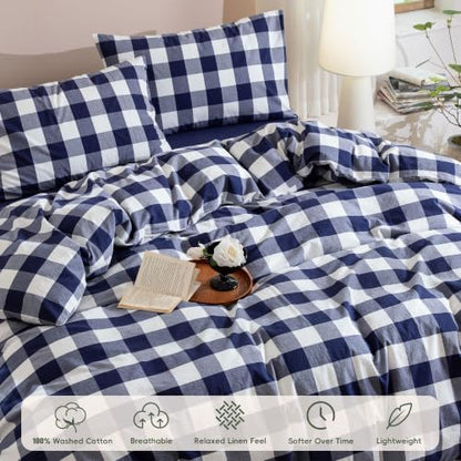 JIYUAN Twin Washed Cotton Duvet Cover Set, 2-Piece, Buffalo Check