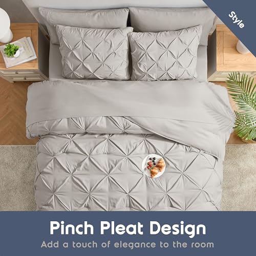 Nestl 9 Piece King Comforter Set – Linen Pinch Pleated Bed in a Bag – Complete King Size Bedding Set with Sheets, Set of 2 Cooling Pillows, Pillowcases and Shams
