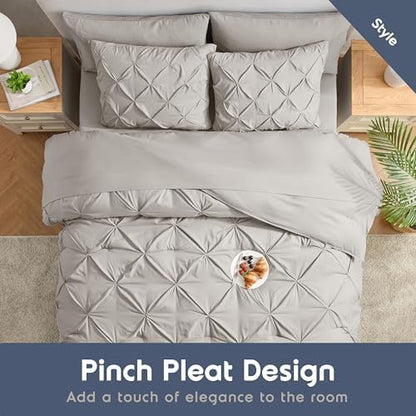 Nestl 9 Piece King Comforter Set – Linen Pinch Pleated Bed in a Bag – Complete King Size Bedding Set with Sheets, Set of 2 Cooling Pillows, Pillowcases and Shams