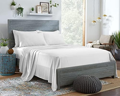 Stylinen 100% Organic Eucalyptus Bed Sheets King Size 4 Piece Set, Tencel Lyocell, Silky Soft & Smooth, Breathable, 16 Inch Deep Pockets, 1 Fitted, 1 Flat, 2 Pillowcases (King, White)