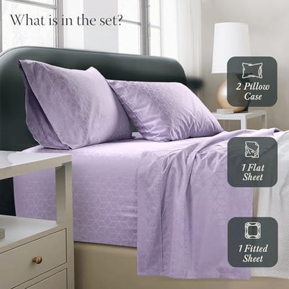 Threadmill 400 Thread Count Egyptian Cotton Full Sheet Set, Damask, Lilac