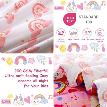 Mooreeke Toddler Bedding Sets for Girls,4 Pieces Pink Rainbow Cloud