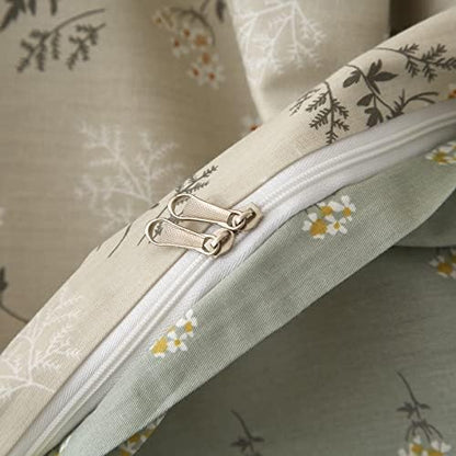 VM VOUGEMARKET Floral Bedding Twin Reversible Gray Beige Flower Duvet Cover Set,Cottagecore Duvet Cover Matching 2 Pillowcases 100% Cotton Chic Girls Bedding Set -Twin(68"x86")
