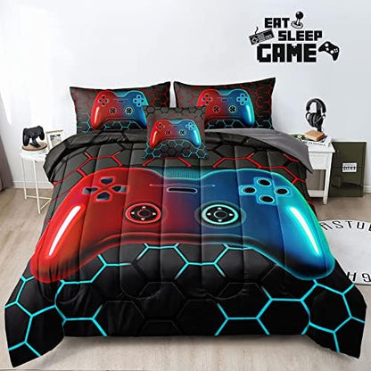 6 Pieces Gaming Bedding Set Queen Size for Boys Gamer Comforter Set for Boys Girls Kids Teens 6 Piece Bed in A Bag Video Game Bedding for Gamer Room Decorative Queen49