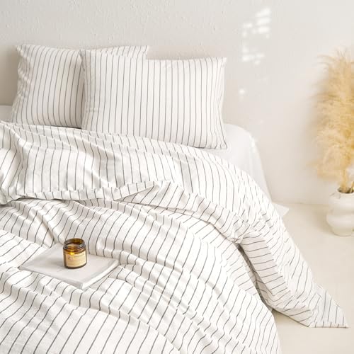 Wake In Cloud Striped Cotton Duvet Cover Set, White, Full