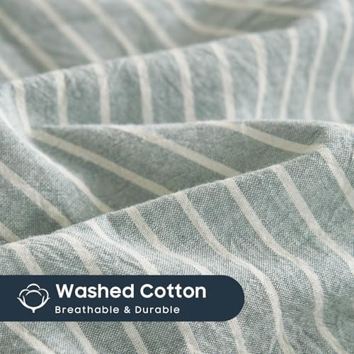 Wake In Cloud Striped Cotton Duvet Cover Set, Greyish Blue, King