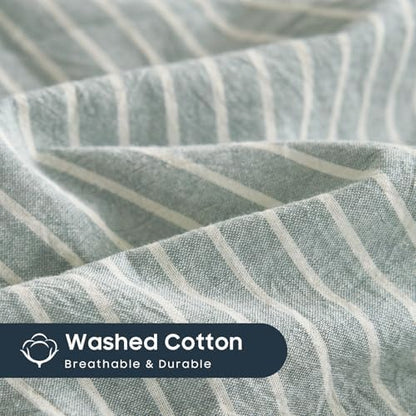 Wake In Cloud Striped Cotton Duvet Cover Set, Greyish Blue, King