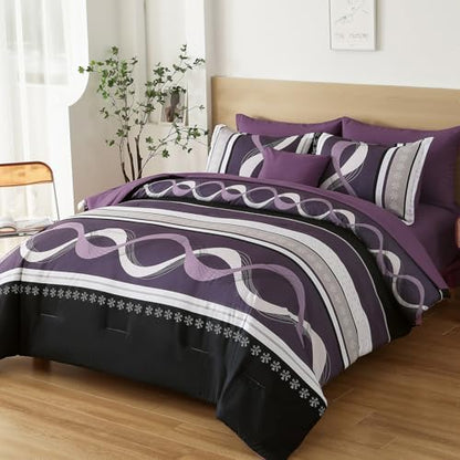 Anibedding Purple King Size Comforter Set,8 Pieces Boho Bed in a Bag