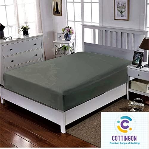 1 PC Cot Size 25" x 75" Fitted Sheet Only, 100% Egyptian Cotton, Stone Grey