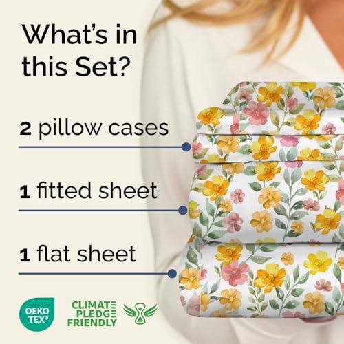 King 4 Piece Floral Sheet Set - Breathable & Cooling - Sun Kissed Bloom