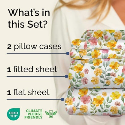 King 4 Piece Floral Sheet Set - Breathable & Cooling - Sun Kissed Bloom