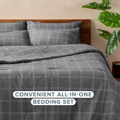 Bare Home Bed-in-A-Bag 7 Piece Set (Full, Modern Plaid - Grey/White)