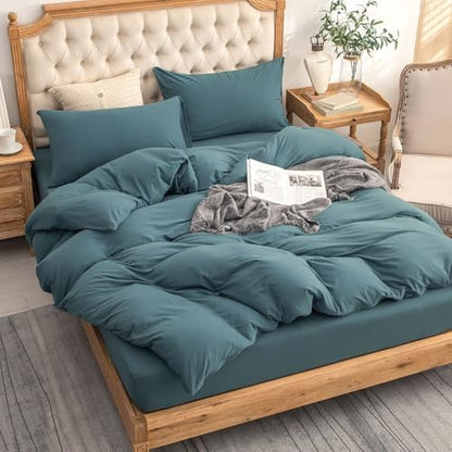 PURE ERA Jersey Knit Duvet Cover Set Solid Cerulean Blue California King