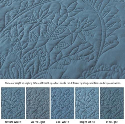 HoneiLife Queen Quilt Bedding Sets - Lightweight Bedspreads 3-Piece, Microfiber Quilt Sets Reversible Coverlets Rustic Bed Cover Damask Pattern Bedding Sets All Season Use