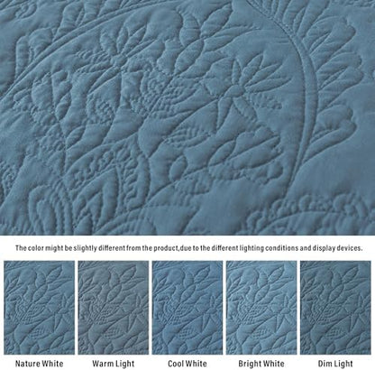 HoneiLife Queen Quilt Bedding Sets - Lightweight Bedspreads 3-Piece, Microfiber Quilt Sets Reversible Coverlets Rustic Bed Cover Damask Pattern Bedding Sets All Season Use