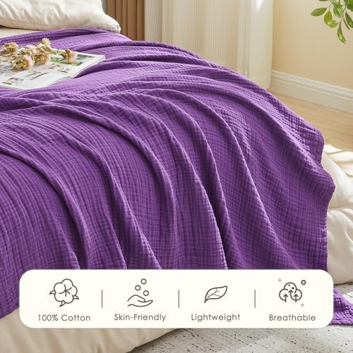 EMME Muslin Blankets for Adults Throw Blanket for Couch Breathable Gauze Soft Lightweight Airy Purple Throw XL 50" x 71"