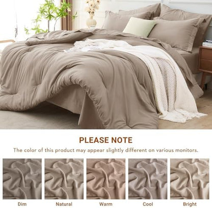 MUXHOMO 7 Pieces Queen Comforter Set, Soft Bed in a Bag Queen Size, All Season Bedding Set with Comforter, Flat Sheet, Fitted Sheet, Pillowcases & Shams, Linen