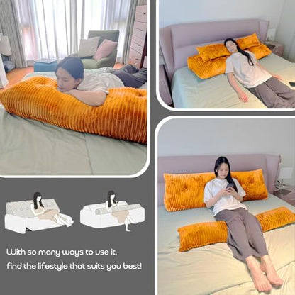 Headboard Pillow Full, Headboard Wedge Pillow with A Long Neck Roll Pillow Body Pillow, Triangle Pillow Wedge for Reading, Working, Bed Wedge Pillow for Headboard (Brown, Full)