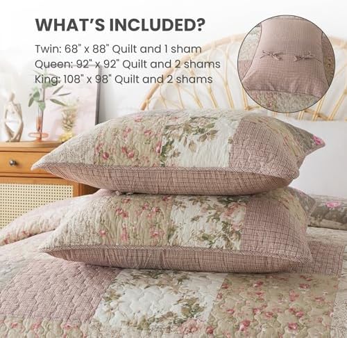 SLPR - Secret Garden Pink Patchwork Cotton Quilt Set, Twin with 1 Sham