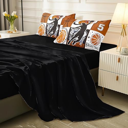 Helloosun 5PCS Twin Basketball Comforter Set,Sports Bedding Sets for Boys,Twin Boys Comforter Set,Basketball Bedding Set with Sheets，Pillowcases