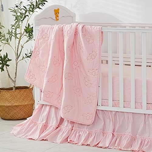 Brandream Crib Bed Skirt for Baby Girls Boys Blush Pink Boho Bohemian Solid Cotton Toddler Bedskirt Farmhouse Chic Ruffle