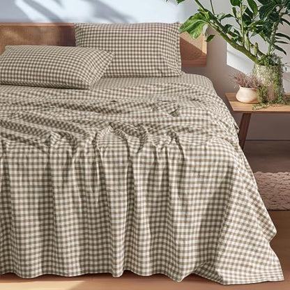 SONORO KATE 100% French Linen Queen Size Sheets Set,Natural Flax Bedding