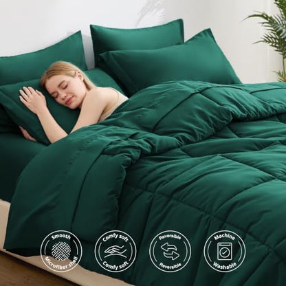 Love's cabin Plaid Queen Comforter Set, Dark Green