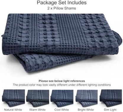 PHF Cotton Waffle Pillow Shams Standard Size 20" x 26", Indigo, No Insert