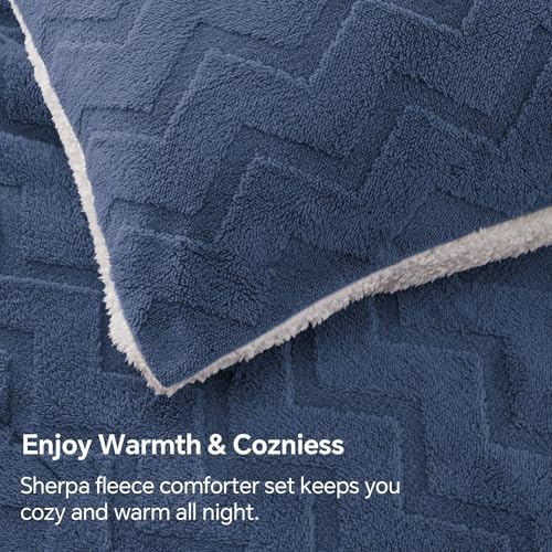 BEDELITE Fluffy Sherpa Twin Comforter Set,Navy Blue