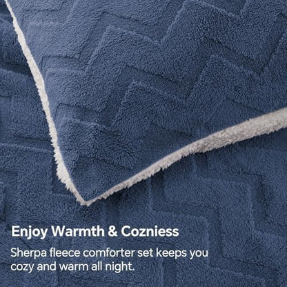 BEDELITE Fluffy Sherpa Twin Comforter Set,Navy Blue