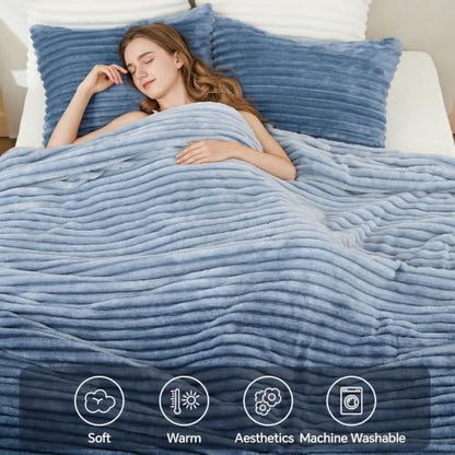 BEDELITE Fleece Full Comforter Set, Fluffy Bed Set, Blue Ombre