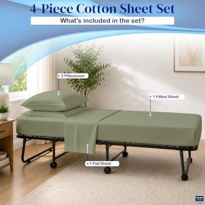 Cottingon 4 PC Cot Sheet Set 33"X75", Egyptian Cotton, Sage