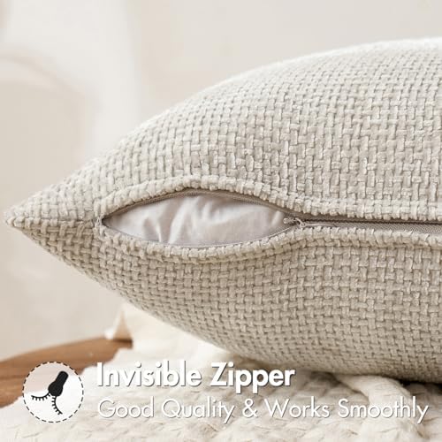 MIULEE Decorative Lumbar Throw Pillow Covers 12x20 in Neutral Beige 2 Pack