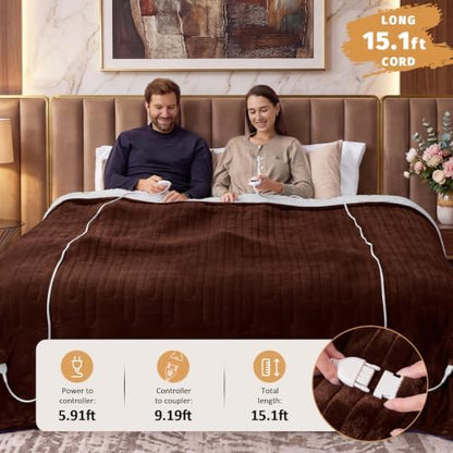 Heated Electric Blanket Queen Size, Dual Control, 84" x 90", Coffee