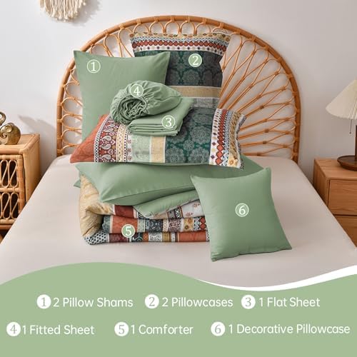 Cottolester Boho Comforter Set Queen Size,8 Pieces Striped Bed in a Bag