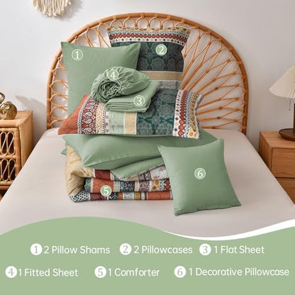 Cottolester Boho Comforter Set Queen Size,8 Pieces Striped Bed in a Bag