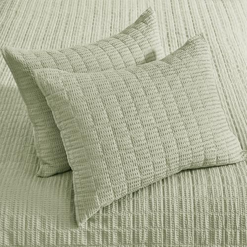 Levtex Home Cloud Waffle Twin XL/Twin Quilt Set (68x86in) with 1 Pillow Sham (26x20in) - Box Quilted Waffle Cotton Texture - Desert Sage - Cotton Twin Size Quilt Bedding Set - Lightweight Soft