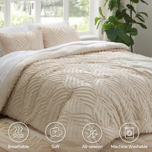BEDELITE Boho Comforter Set Twin - Tufted Boho Bedding Set, Cream Beige