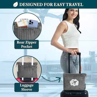 PAVILIA Travel Blanket Pillow, Soft Ribbed Fleece Airplane Blanket, Gray