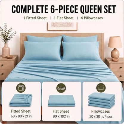 CozyLux Queen Sheet Set 6-Piece, 21-Inch Deep Pocket, Soft Brushed Feel