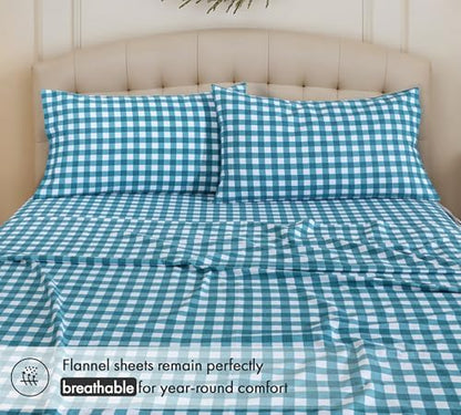 RUVANTI Flannel Sheets Set Full Size, Cabin Plaid