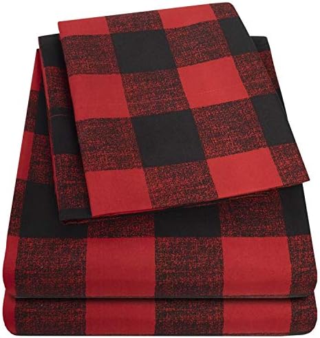 Twin XL Sheets - Breathable Luxury Sheets with Full Elastic & Secure Corner Straps Built In - 1800 Supreme Collection Extra Soft Deep Pocket Bedding Set, Sheet Set, Twin XL, Buffalo Check Burgundy